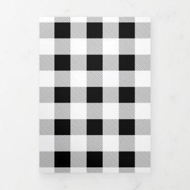 rustic farmhouse black white buffalo plaid party Tri-Fold announcement