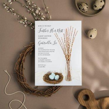Rustic Feather Her Nest Blue Eggs