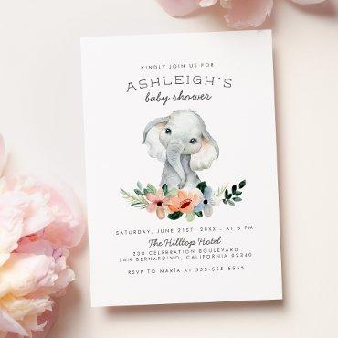 Rustic Floral Cute Pink Girl Elephant