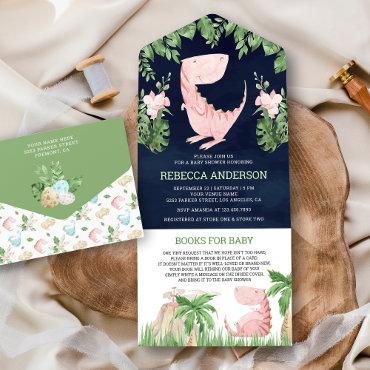 Rustic Floral Pink Dinosaur Navy Blue Baby Shower All In One