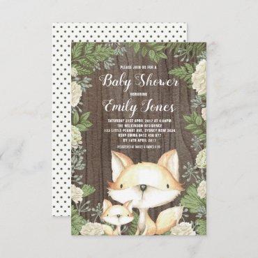 Rustic Fox Baby Shower Botanical Greenery Invitation