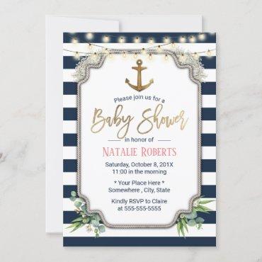Rustic Gold Anchor Nautical Baby Shower Invitation