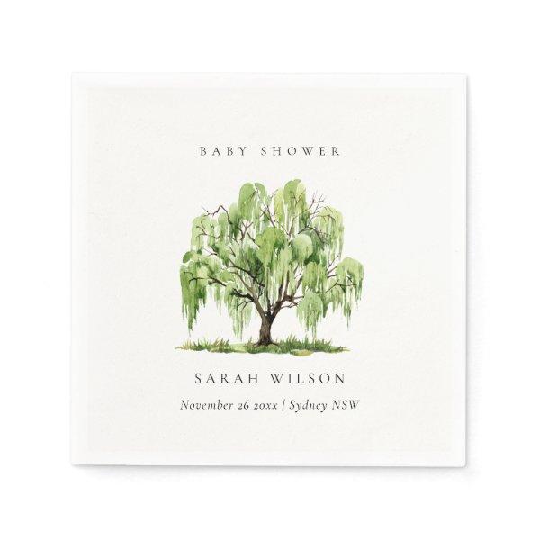 Rustic Green Watercolor Willow Tree Baby Shower Napkins