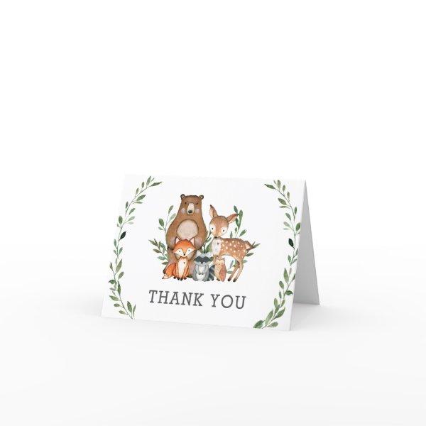 Rustic Greenery Woodland Animals Baby Shower Thank You Card