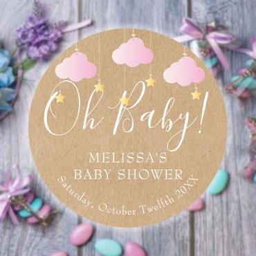 Rustic Kraft Twinkle Twinkle Oh Baby Baby Shower Classic Round Sticker