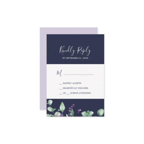 Rustic Lavender | Navy Blue Simple RSVP Card