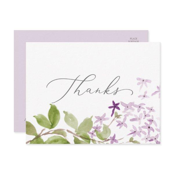 Rustic Lilac Thanks Postcard
