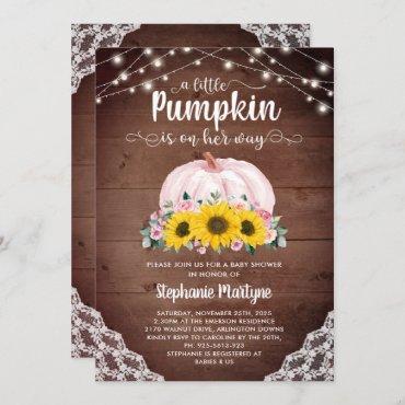Rustic Little Pumpkin Sunflower Lights Baby Shower Invitation