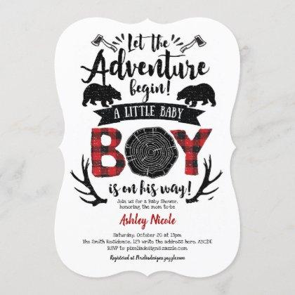 Rustic Lumberjack Buffalo Plaid Baby Boy Shower Invitation