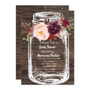 Rustic Mason Jar Boho Floral Marsala Baby Shower I