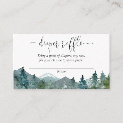 Rustic mountains baby shower diaper raffle cards