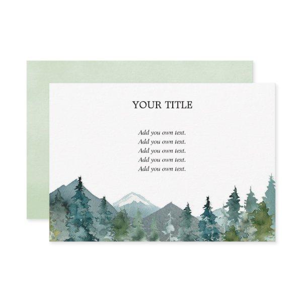 Rustic mountains forest watercolor blank insert