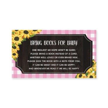Rustic Pink Gingham & Sunflowers Books For Baby Enclosure Card