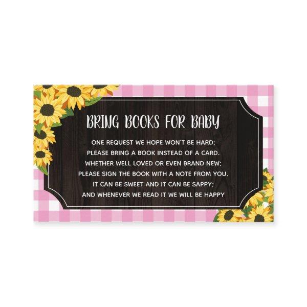 Rustic Pink Gingham & Sunflowers Books For Baby Enclosure Card