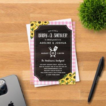 Rustic Pink Gingham Sunflowers Girl Baby-Q Shower Acrylic