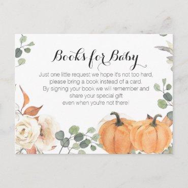 Rustic pumpkin Baby Shower  - Bring a book insert Invitation Postcard