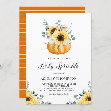 Rustic Pumpkin with Sunflowers Fall Baby Sprinkle Invitation