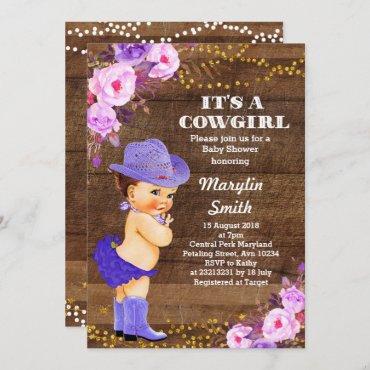 Rustic Purple Cowgirl Baby Shower Lilac Invitation
