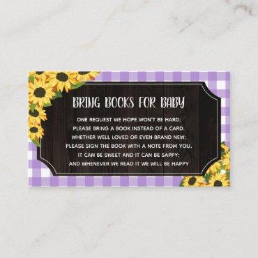 Rustic Purple Gingham & Sunflowers Books For Baby Enclosure Card
