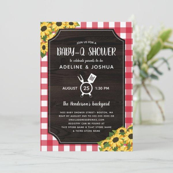 Rustic Red Gingham Sunflowers Baby-Q Shower