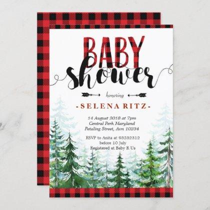 Rustic Red Plaid Boy Baby Shower Invitation