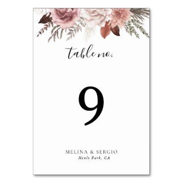 Rustic Rose Gold Floral Calligraphy Wedding   Table Number