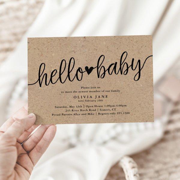 Rustic Script Kraft Hello Baby Sip and See Shower