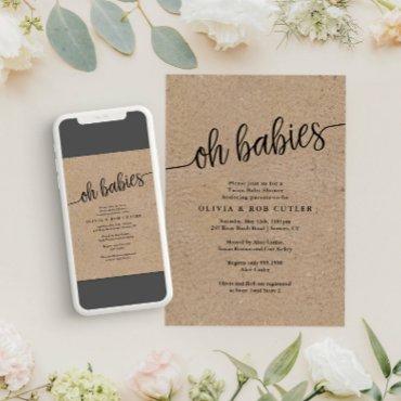 Rustic Script Kraft Oh Babies Twins