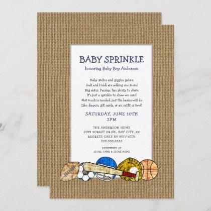 Rustic Sports BOY baby sprinkle with cute poem Invitation