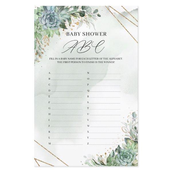 Rustic succulents greenery gold Baby Shower ABC