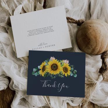 Rustic Sunflower Eucalyptus | Navy Thank You Card
