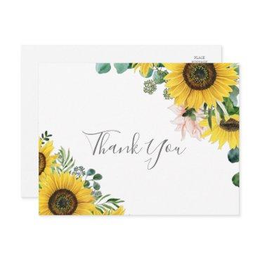 Rustic Sunflower Eucalyptus Thank You Postcard