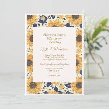Rustic Sunflower Floral Yellow Blue