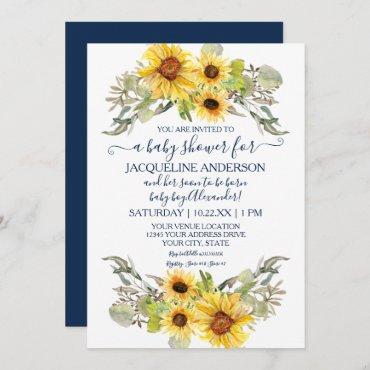 Rustic Sunflower Navy White Drive By