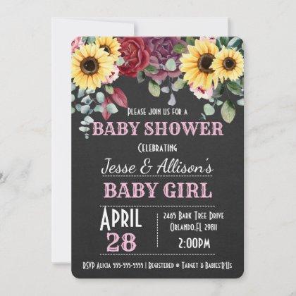 Rustic Sunflower/ Rose Floral Baby Shower  Invitat Invitation