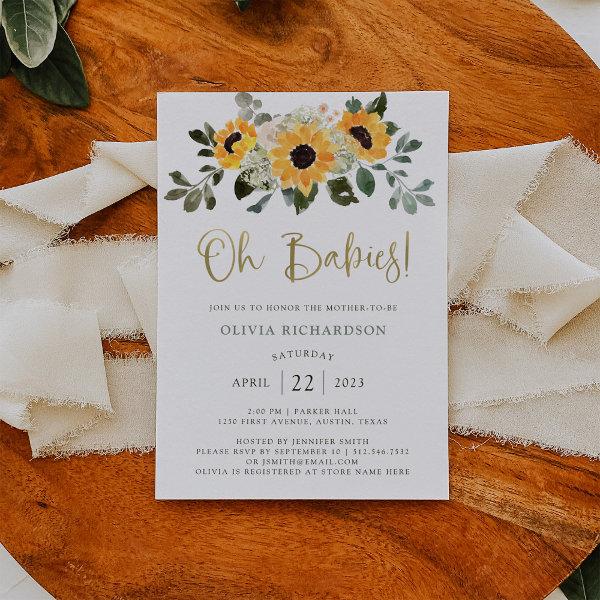 Rustic Sunflower | Twins Baby Shower Gold Script