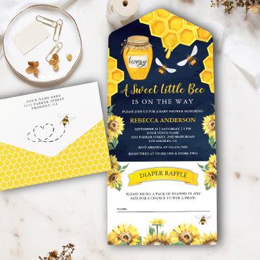 Rustic Sunflowers Honey Bee Navy Blue Baby Shower All In One