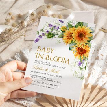 Rustic Sunflowers & Lavender Baby In Bloom Invite