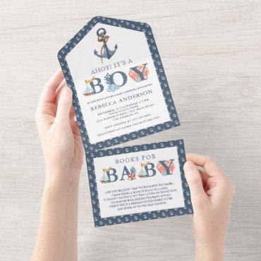 Rustic Under the Sea Anchor Nautical Baby Shower All In One Invitation