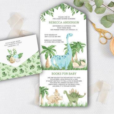 Rustic Watercolor Jungle Cute Dinosaur Baby Shower All In One
