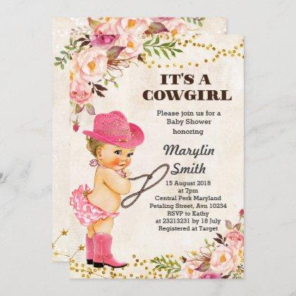 Rustic White Cowgirl Baby Shower Card