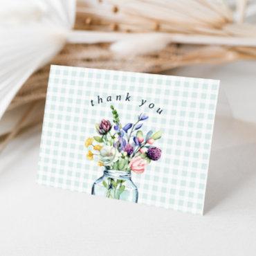 Rustic Wildflower Mason Jar Baby Boy Shower Thank You Card