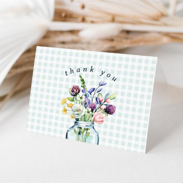 Rustic Wildflower Mason Jar Baby Boy Shower Thank You Card