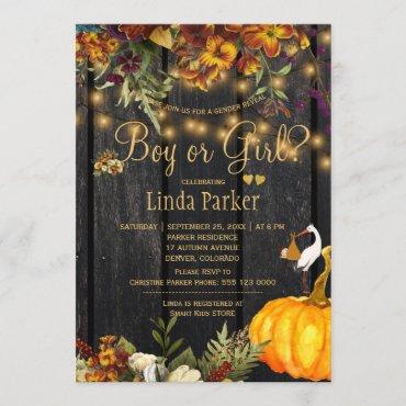 Rustic wood autumn fall baby shower gender reveal invitation