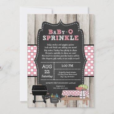Rustic Wood Girl Baby Q Sprinkle, BBQ baby shower Invitation