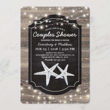 Rustic Wood Starfish Wedding Couples Shower Invitation