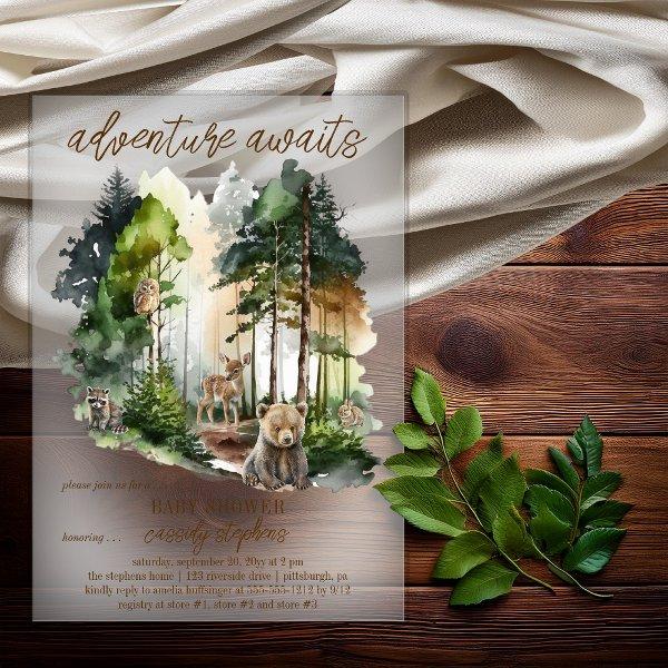 Rustic Woodland Adventure Awaits Boy Baby Shower Acrylic