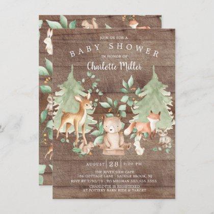 Rustic Woodland Animals Neutral Baby Shower Invitation