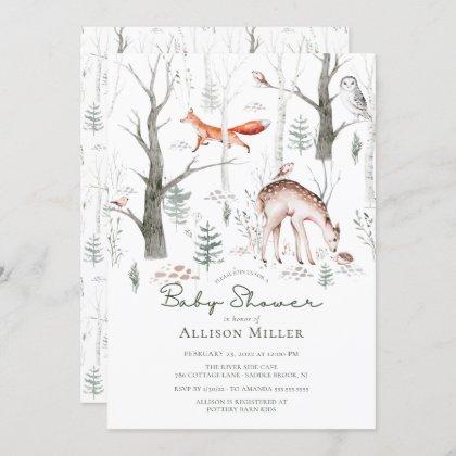 Rustic Woodland Forest Animals Baby Shower  Invitation