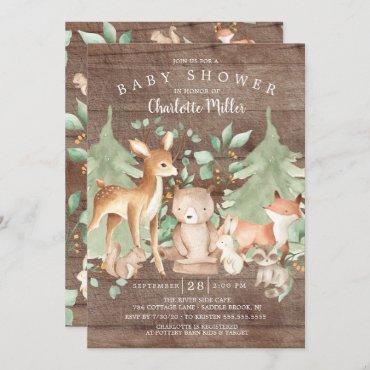Rustic Woodland Forest Animals Baby Shower Invitation